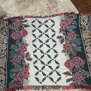 Floral Holiday Blanket with Pink and Green Accents